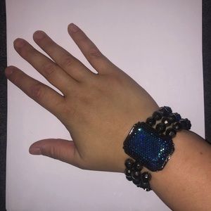 Jewelry: Large Iridescent Blue Rectangle Bracelet